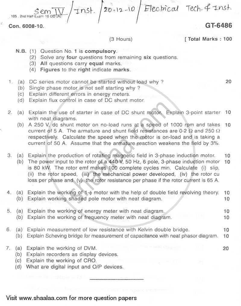 Electrical Technology and Instruments 2010-2011 - B.E. - Semester 4 (SE Second Year) - University of Mumbai question paper with PDF download