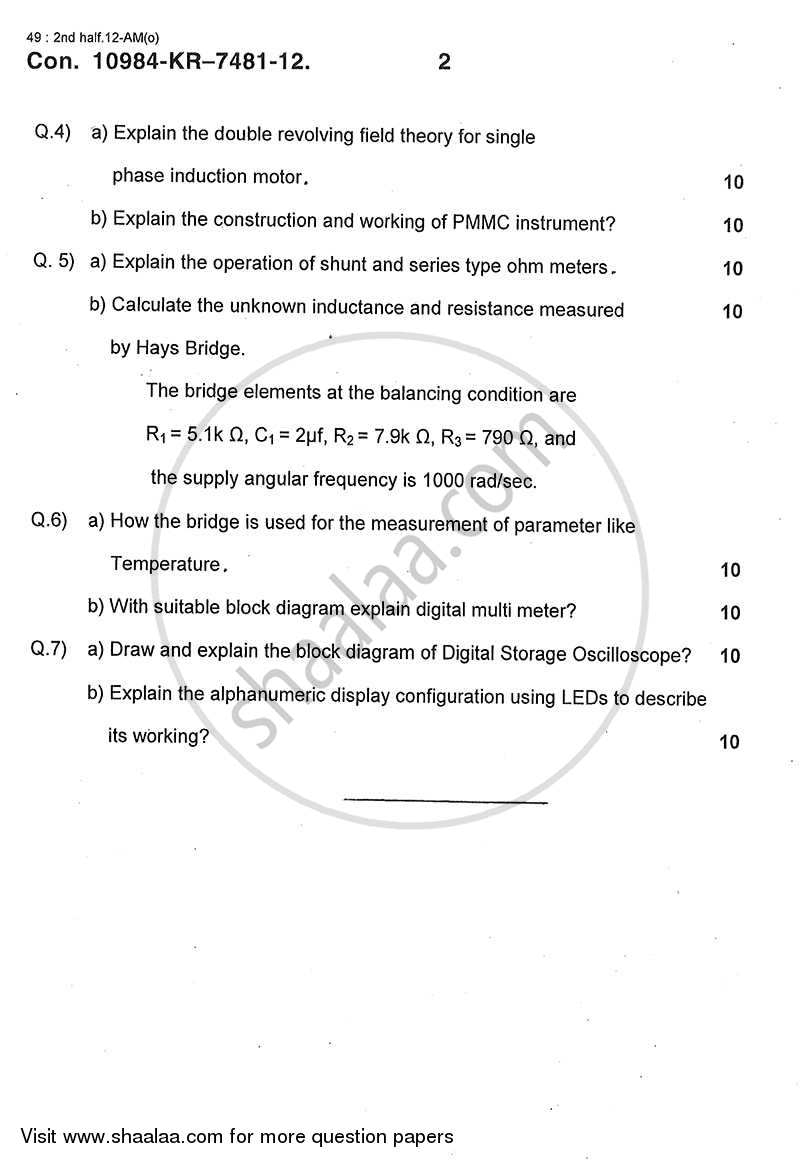 Electrical Technology and Instruments 2012-2013 - B.E. - Semester 4 (SE Second Year) - University of Mumbai question paper with PDF download