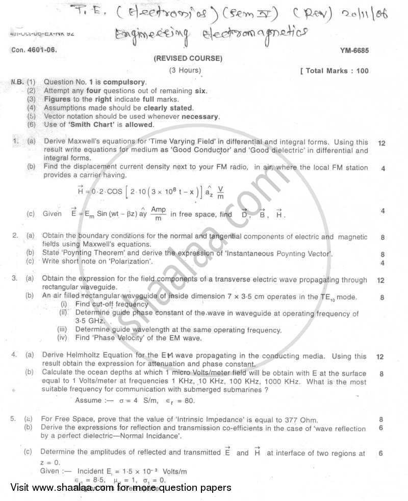 Electromagnetic Engineering 2006-2007 - B.E. - Semester 5 (TE Third Year) - University of Mumbai question paper with PDF download