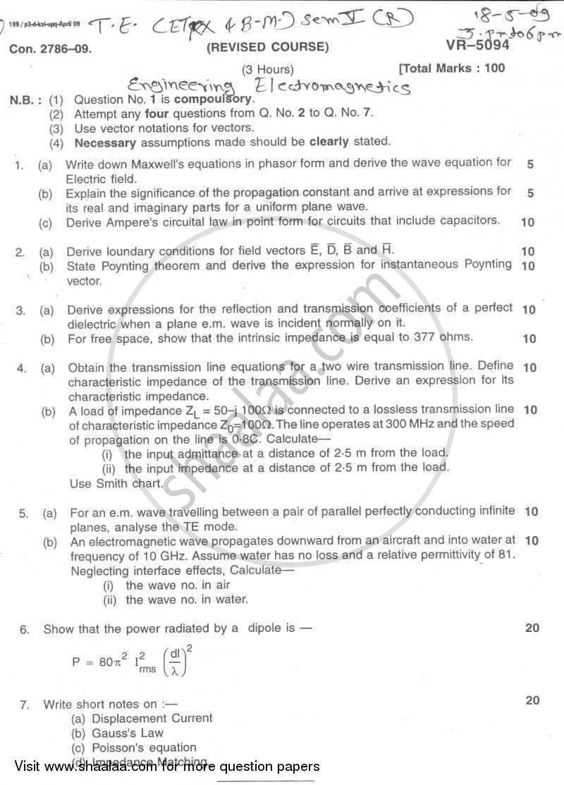 Electromagnetic Engineering 2008-2009 - B.E. - Semester 5 (TE Third Year) - University of Mumbai question paper with PDF download