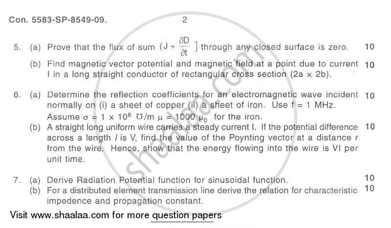 Electromagnetic Engineering 2009-2010 - B.E. - Semester 5 (TE Third Year) - University of Mumbai question paper with PDF download