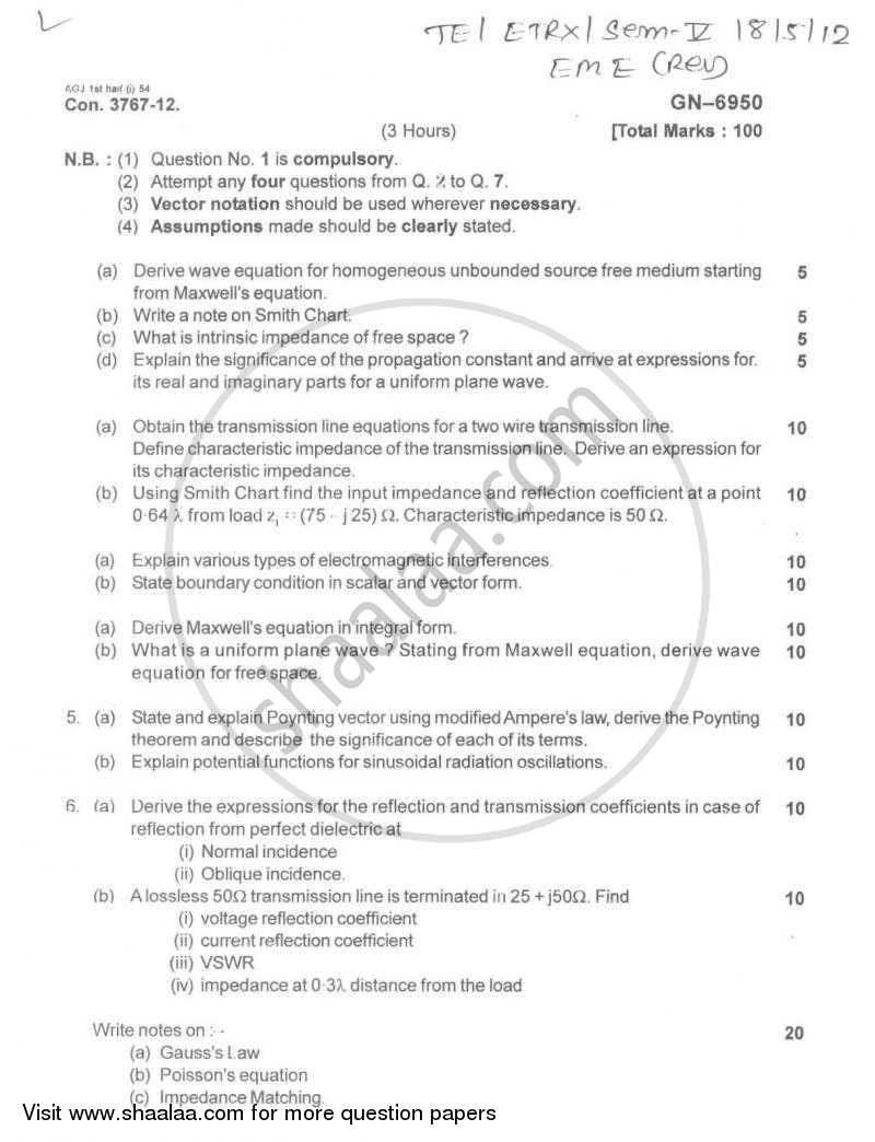 Electromagnetic Engineering 2011-2012 - B.E. - Semester 5 (TE Third Year) - University of Mumbai question paper with PDF download
