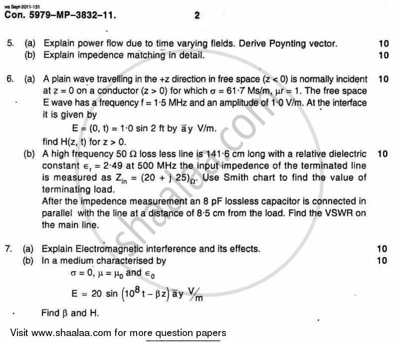 Electromagnetic Engineering 2011-2012 - B.E. - Semester 5 (TE Third Year) - University of Mumbai question paper with PDF download