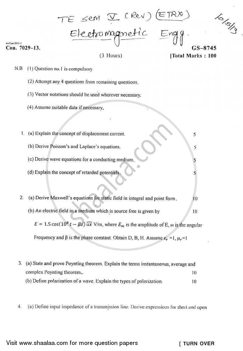 Electromagnetic Engineering 2012-2013 - B.E. - Semester 5 (TE Third Year) - University of Mumbai question paper with PDF download