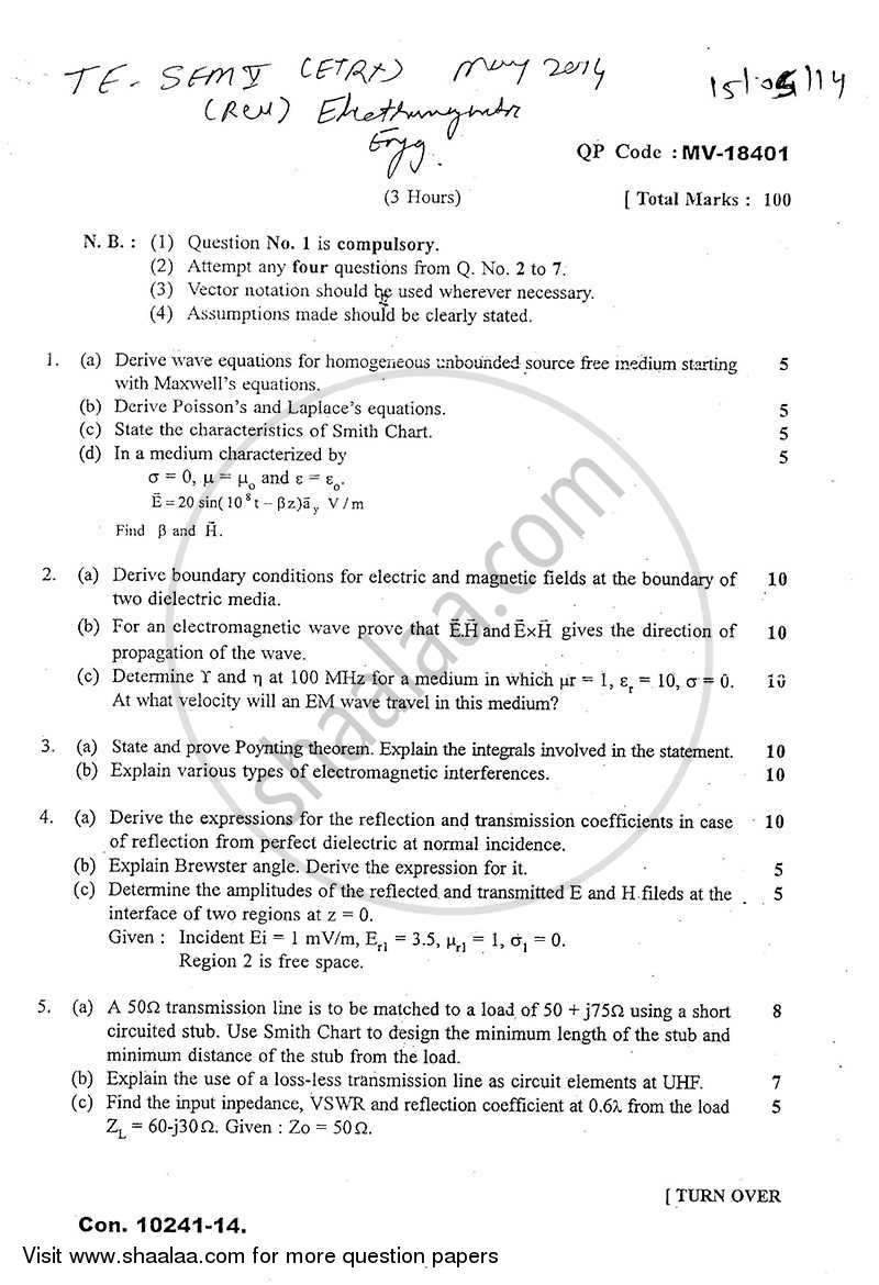 Electromagnetic Engineering 2013-2014 - B.E. - Semester 5 (TE Third Year) - University of Mumbai question paper with PDF download