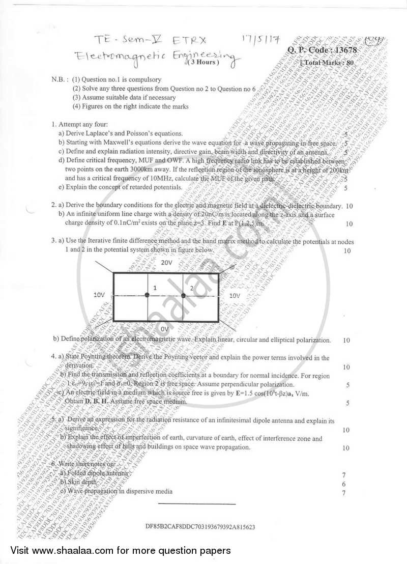 Electromagnetic Engineering 2016-2017 - B.E. - Semester 5 (TE Third Year) - University of Mumbai question paper with PDF download