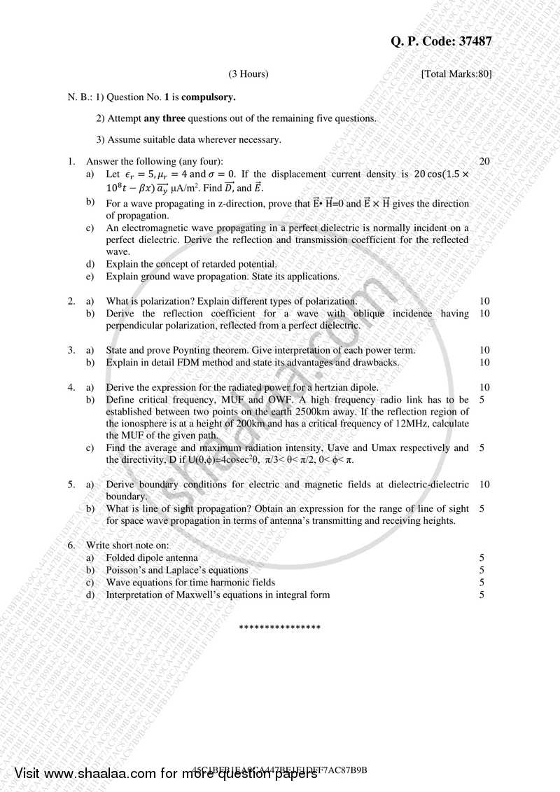 Electromagnetic Engineering 2017-2018 - B.E. - Semester 5 (TE Third Year) - University of Mumbai question paper with PDF download