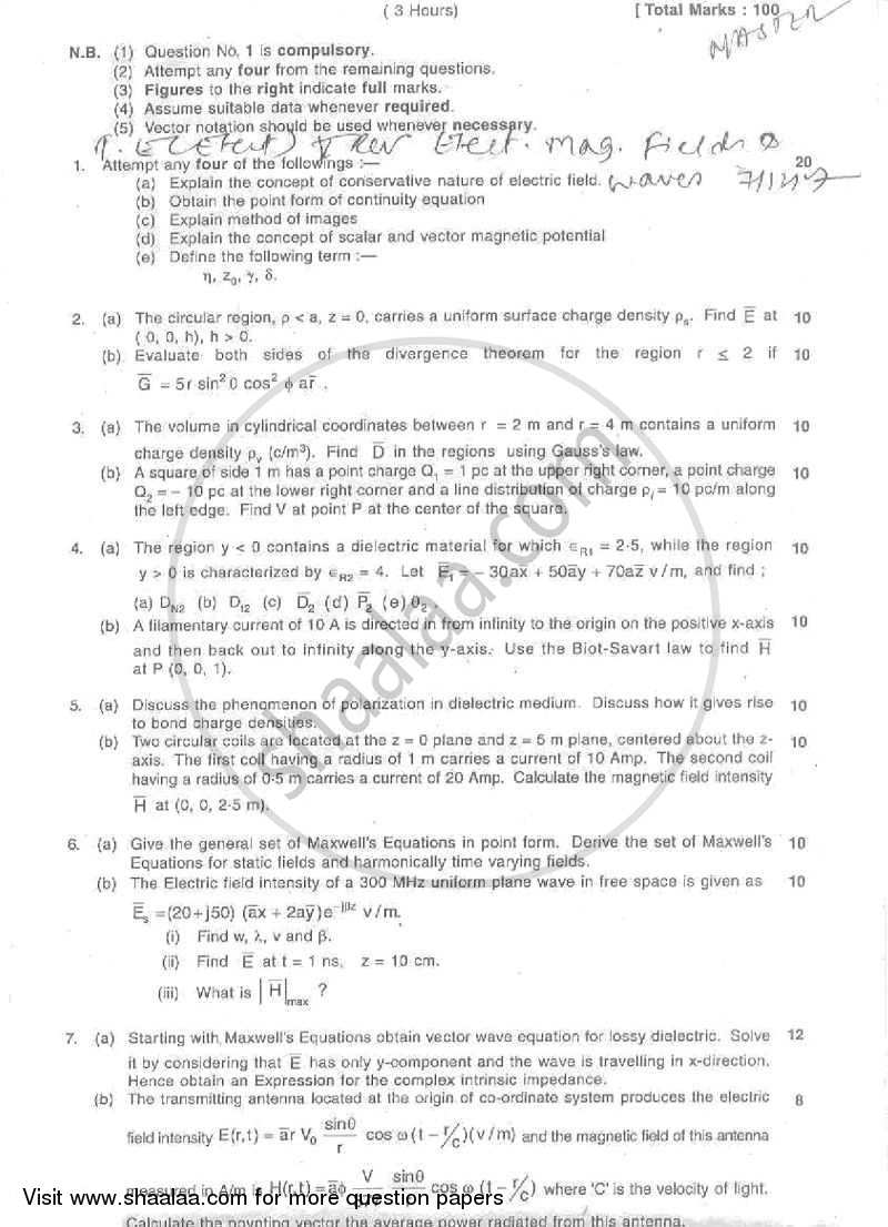 Electromagnetic Fields and Waves 2007-2008 - B.E. - Semester 5 (TE Third Year) - University of Mumbai question paper with PDF download