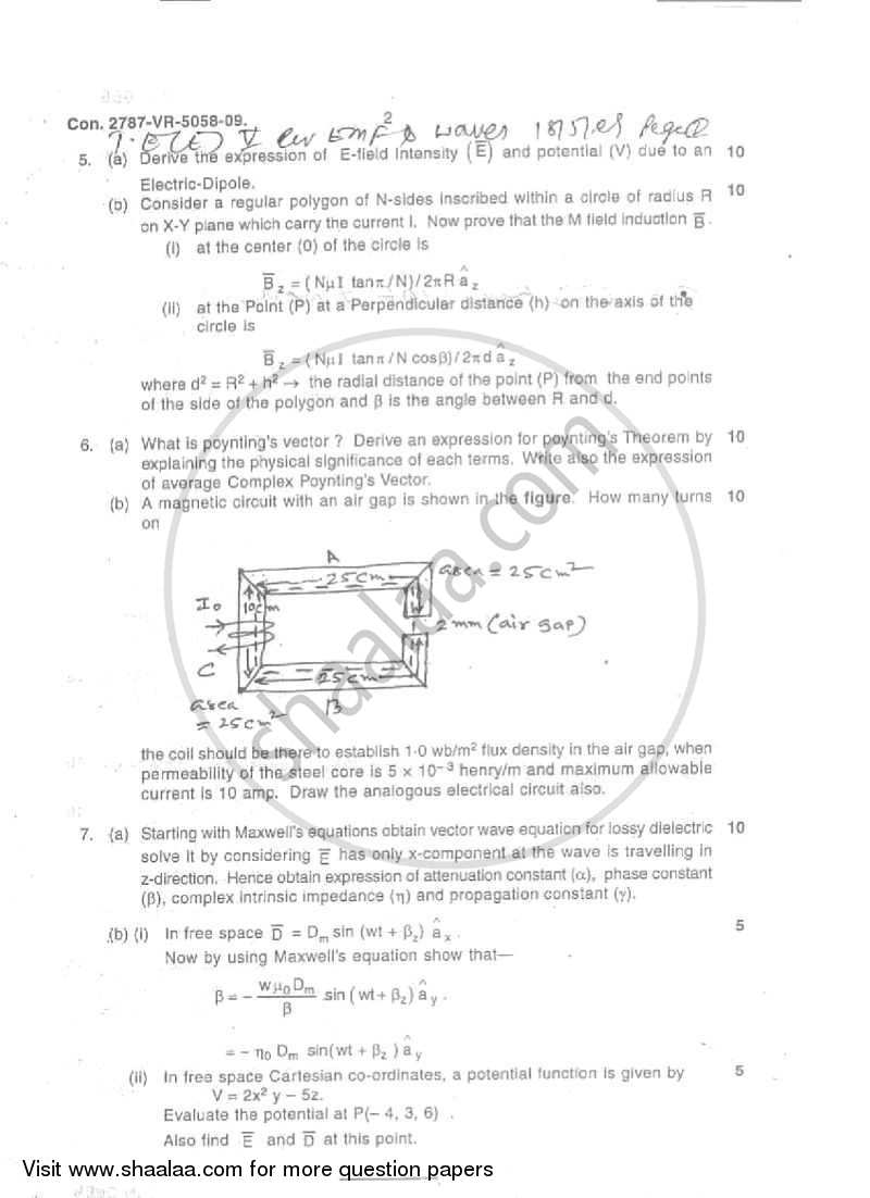 Electromagnetic Fields and Waves 2008-2009 - B.E. - Semester 5 (TE Third Year) - University of Mumbai question paper with PDF download