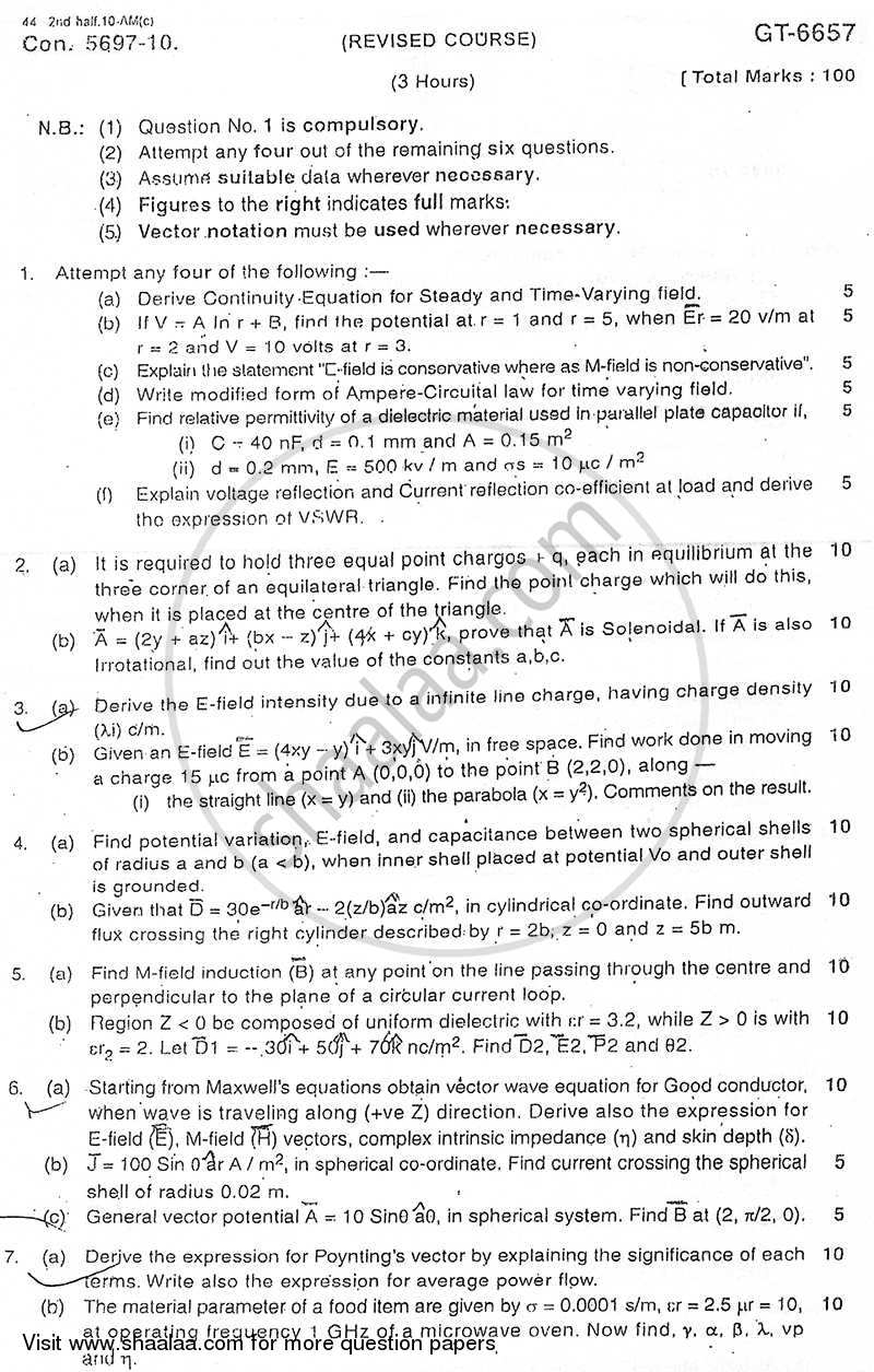Electromagnetic Fields and Waves 2010-2011 - B.E. - Semester 5 (TE Third Year) - University of Mumbai question paper with PDF download