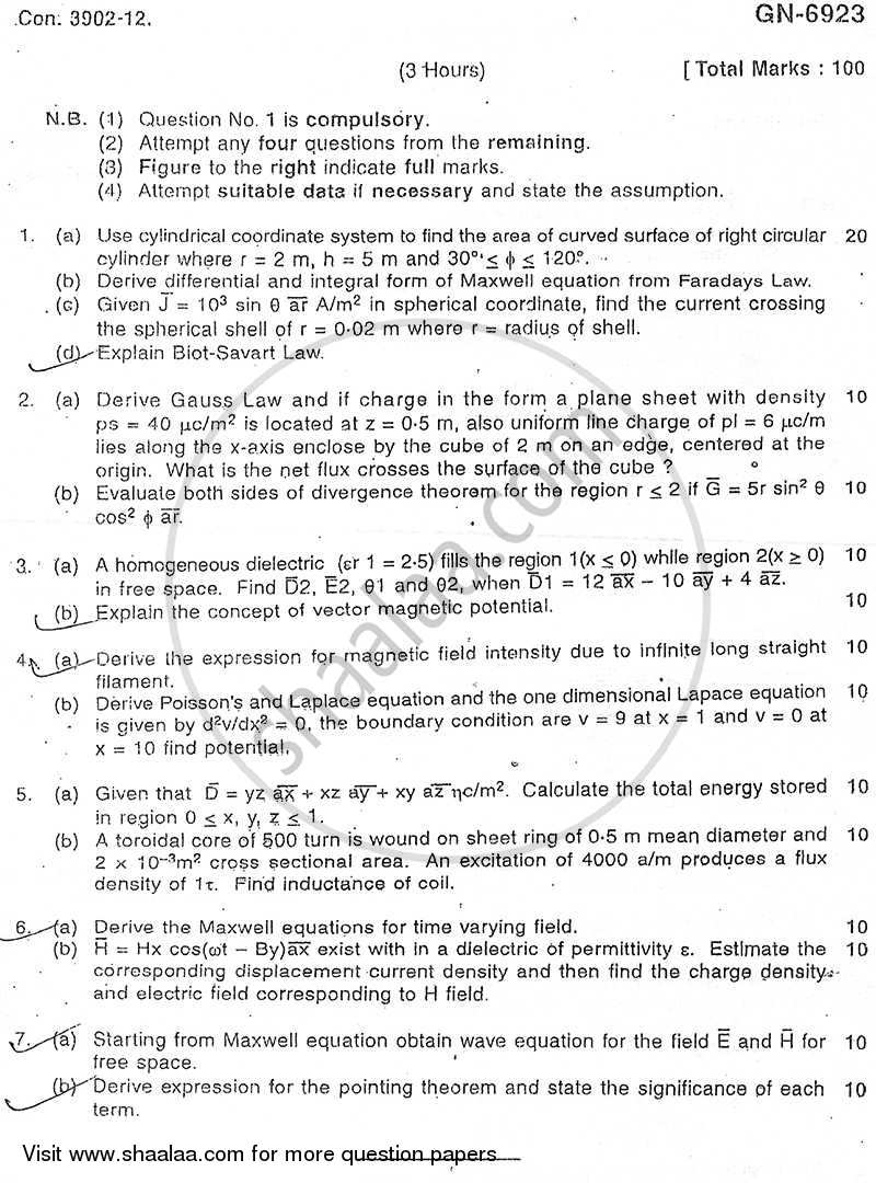 Electromagnetic Fields and Waves 2011-2012 - B.E. - Semester 5 (TE Third Year) - University of Mumbai question paper with PDF download