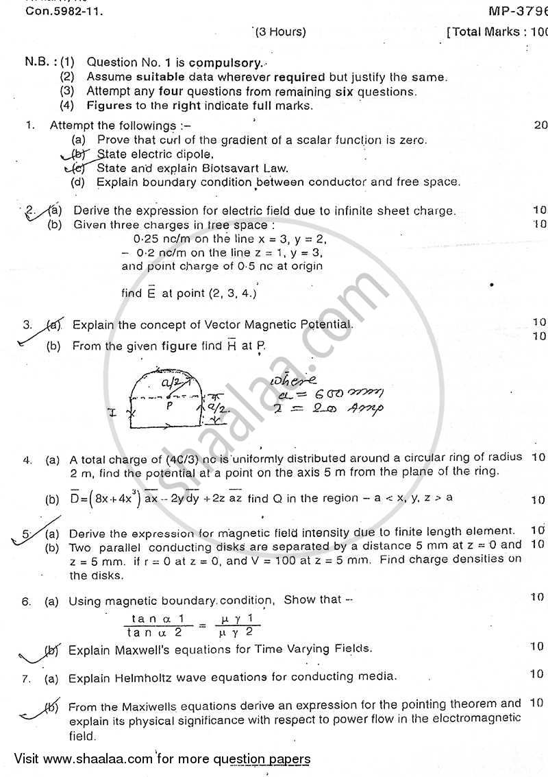 Electromagnetic Fields and Waves 2011-2012 - B.E. - Semester 5 (TE Third Year) - University of Mumbai question paper with PDF download