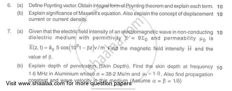 Electromagnetic Wave Theory 2009-2010 - B.E. - Semester 4 (SE Second Year) - University of Mumbai question paper with PDF download