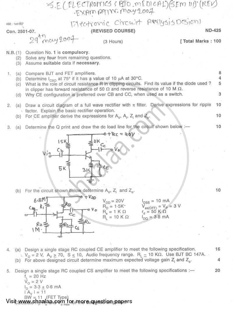 Electronic Circuit Analysis and Design 1 2006-2007 - B.E. - Semester 3 (SE Second Year) - University of Mumbai question paper with PDF download