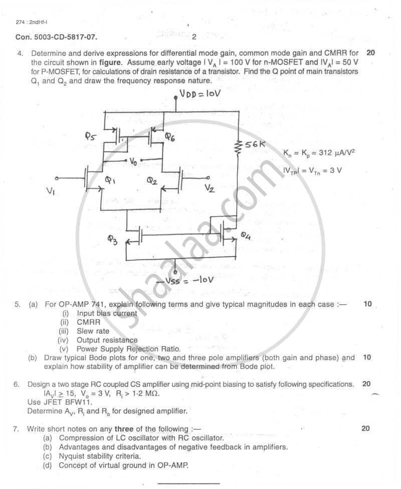 Electronic Circuit Analysis and Design 2007-2008 - B.E. - Semester 4 (SE Second Year) - University of Mumbai question paper with PDF download
