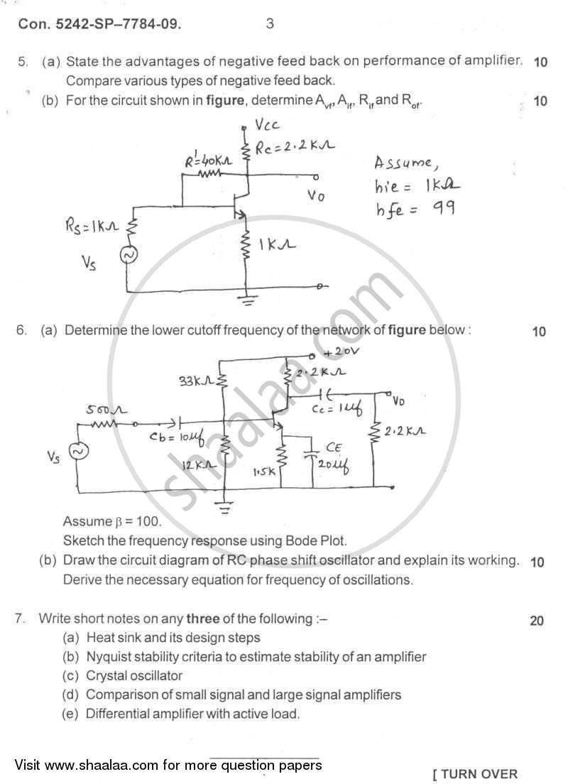 Electronic Circuit Analysis and Design 2009-2010 - B.E. - Semester 4 (SE Second Year) - University of Mumbai question paper with PDF download