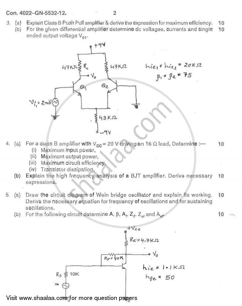 Electronic Circuit Analysis and Design 2011-2012 - B.E. - Semester 4 (SE Second Year) - University of Mumbai question paper with PDF download