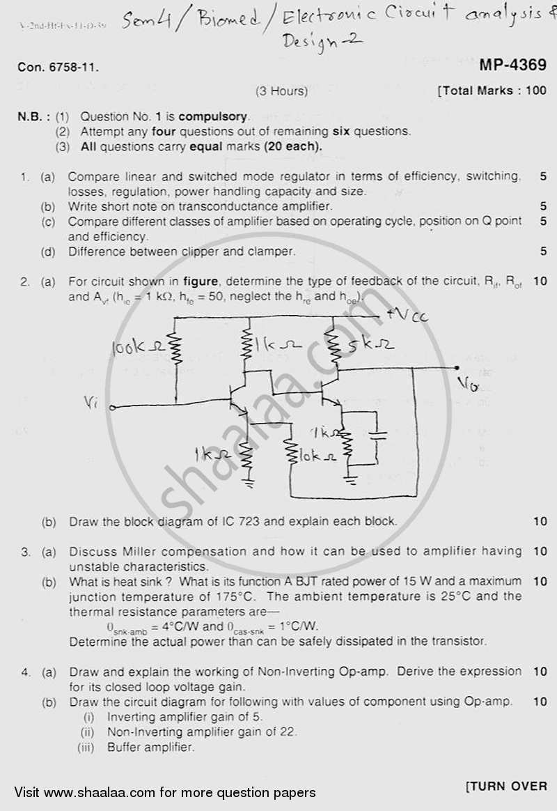 Electronic Circuits and Design -2 2011-2012 - B.E. - Semester 4 (SE Second Year) - University of Mumbai question paper with PDF download