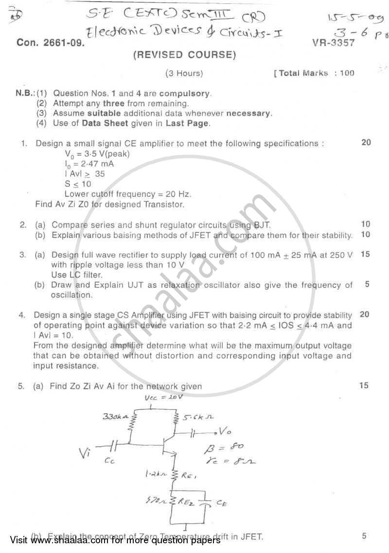 Electronic Devices and Circuits 1 2008-2009 - B.E. - Semester 3 (SE Second Year) - University of Mumbai question paper with PDF download