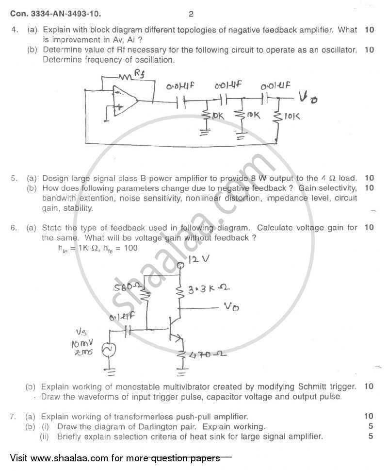 Electronic Devices and Circuits 2 2009-2010 - B.E. - Semester 4 (SE Second Year) - University of Mumbai question paper with PDF download