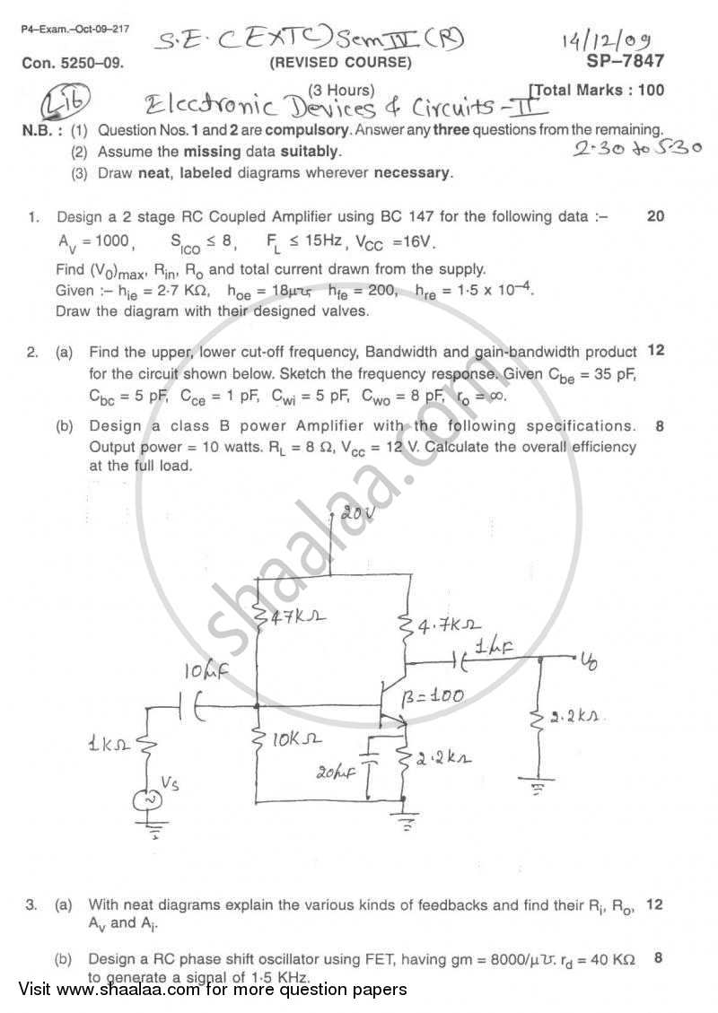 Electronic Devices and Circuits 2 2009-2010 - B.E. - Semester 4 (SE Second Year) - University of Mumbai question paper with PDF download