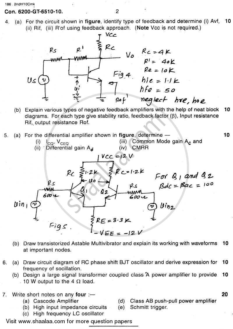 Electronic Devices and Circuits 2 2010-2011 - B.E. - Semester 4 (SE Second Year) - University of Mumbai question paper with PDF download