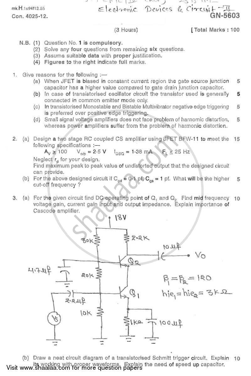 Electronic Devices and Circuits 2 2011-2012 - B.E. - Semester 4 (SE Second Year) - University of Mumbai question paper with PDF download