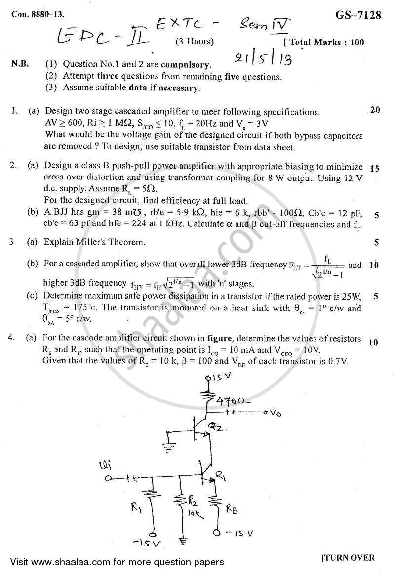Electronic Devices and Circuits 2 2012-2013 - B.E. - Semester 4 (SE Second Year) - University of Mumbai question paper with PDF download