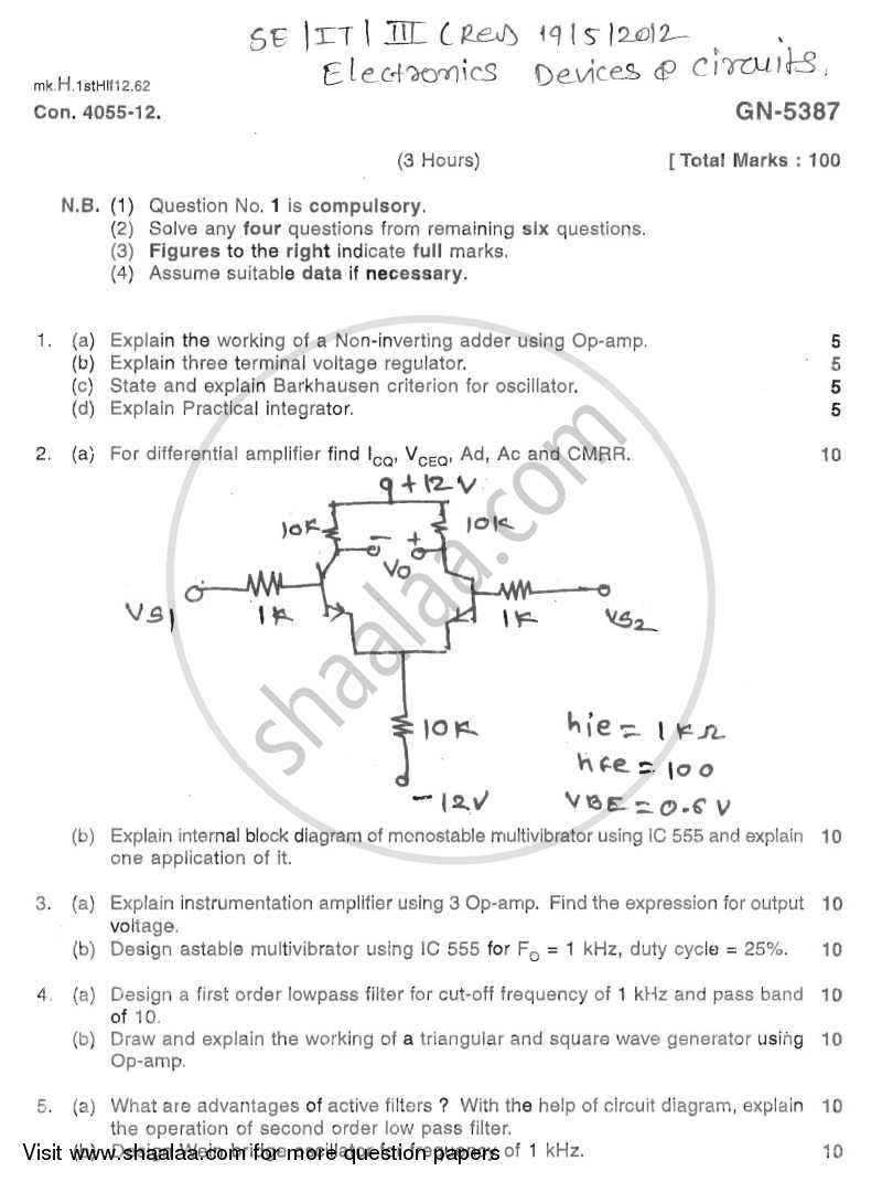 Electronic Devices and Circuits 2011-2012 - B.E. - Semester 3 (SE Second Year) - University of Mumbai question paper with PDF download