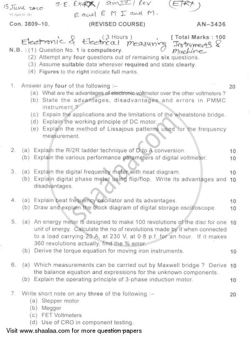 Electronic and Electrical Measuring Instruments and Machine 2009-2010 - B.E. - Semester 4 (SE Second Year) - University of Mumbai question paper with PDF download