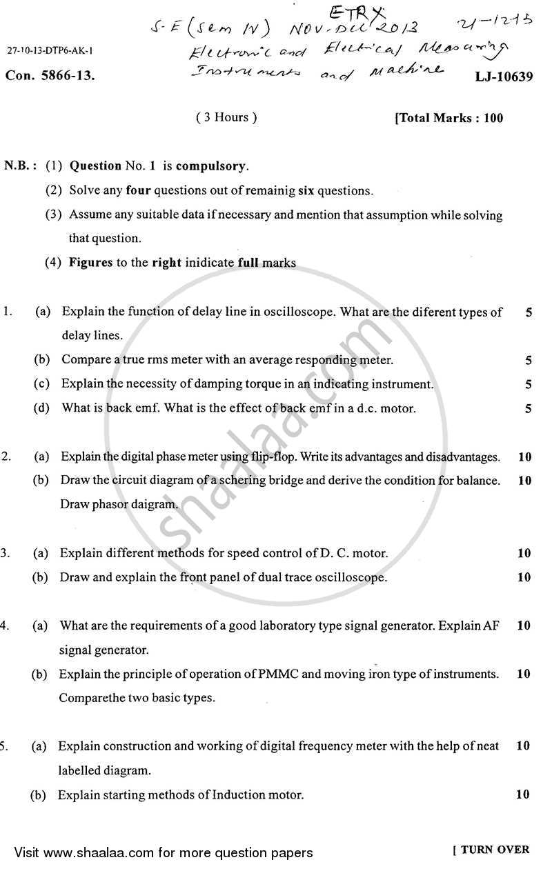 Electronic and Electrical Measuring Instruments and Machine 2013-2014 - B.E. - Semester 4 (SE Second Year) - University of Mumbai question paper with PDF download