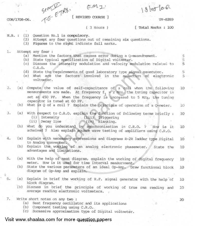 Electronic Instrumentation 2005-2006 - B.E. - Semester 6 (TE Third Year) - University of Mumbai question paper with PDF download