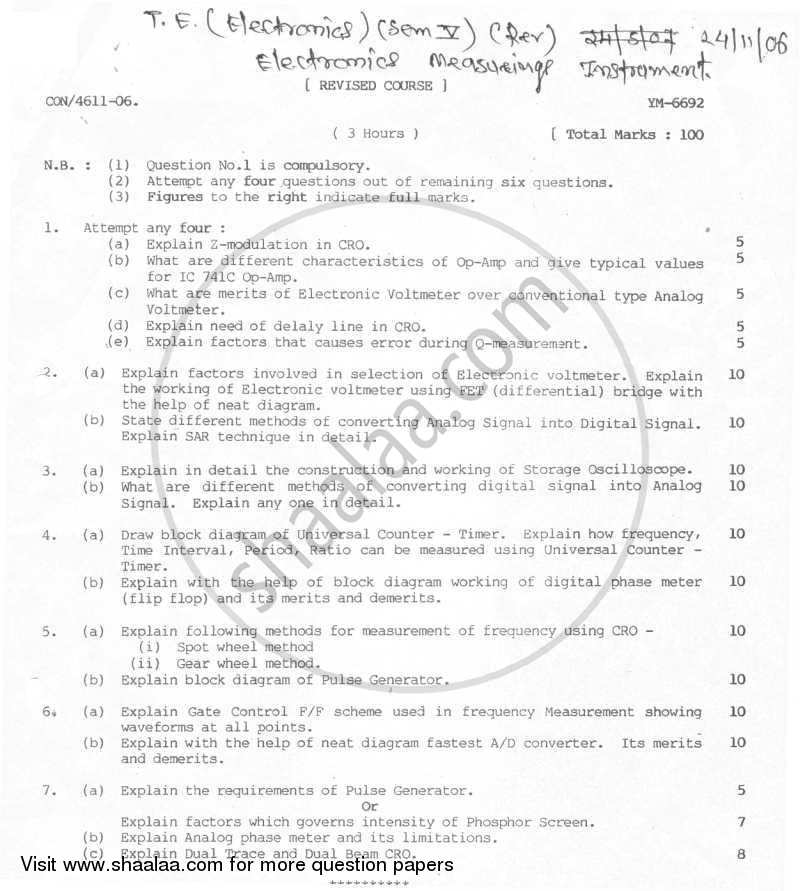 Electronic Instrumentation 2006-2007 - B.E. - Semester 6 (TE Third Year) - University of Mumbai question paper with PDF download