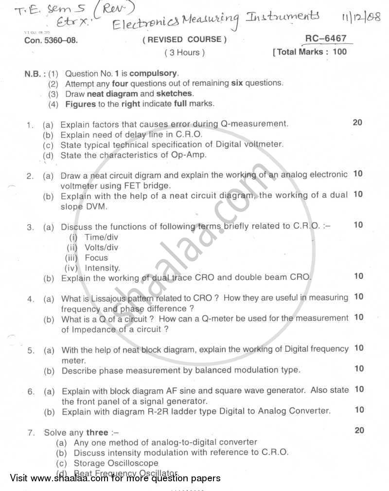Electronic Instrumentation 2008-2009 - B.E. - Semester 6 (TE Third Year) - University of Mumbai question paper with PDF download