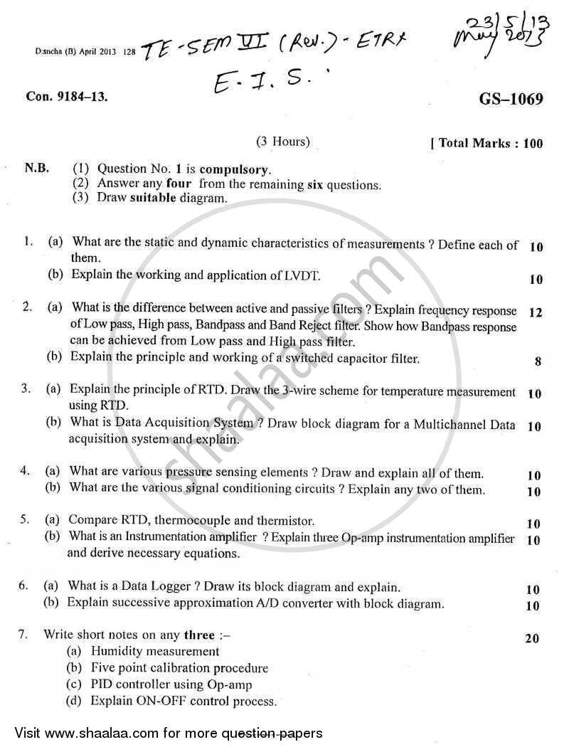 Electronic Instrumentation 2012-2013 - B.E. - Semester 6 (TE Third Year) - University of Mumbai question paper with PDF download