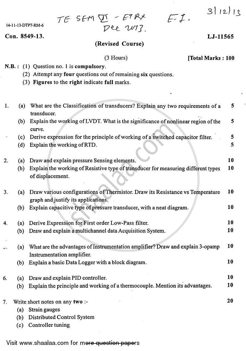 Electronic Instrumentation 2013-2014 - B.E. - Semester 6 (TE Third Year) - University of Mumbai question paper with PDF download