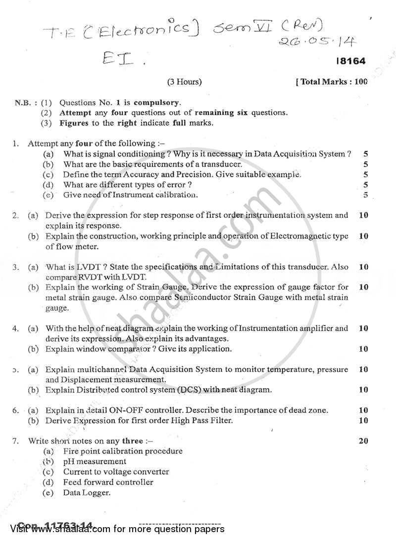 Electronic Instrumentation 2013-2014 - B.E. - Semester 6 (TE Third Year) - University of Mumbai question paper with PDF download