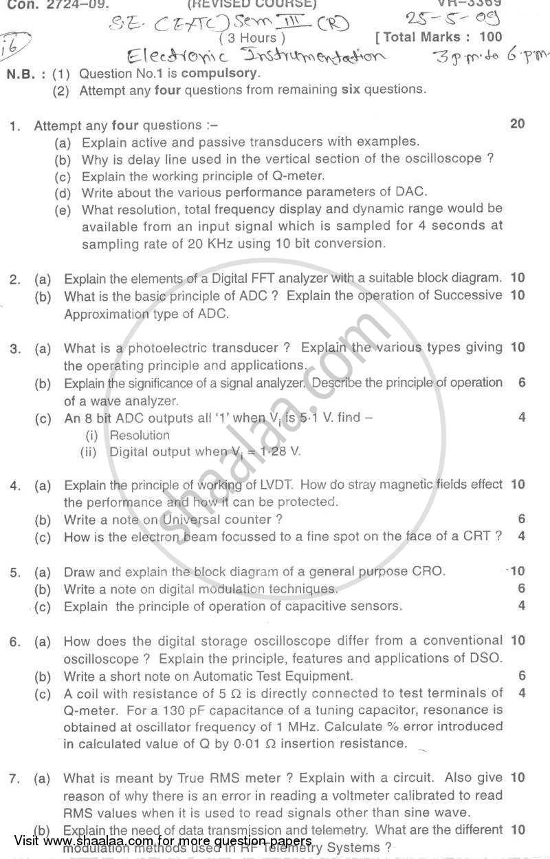 Electronic Instrumentation 2008-2009 - B.E. - Semester 3 (SE Second Year) - University of Mumbai question paper with PDF download