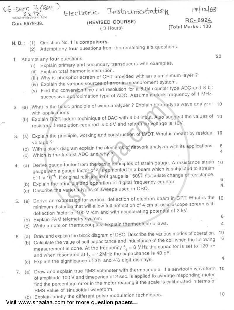 Electronic Instrumentation 2008-2009 - B.E. - Semester 3 (SE Second Year) - University of Mumbai question paper with PDF download