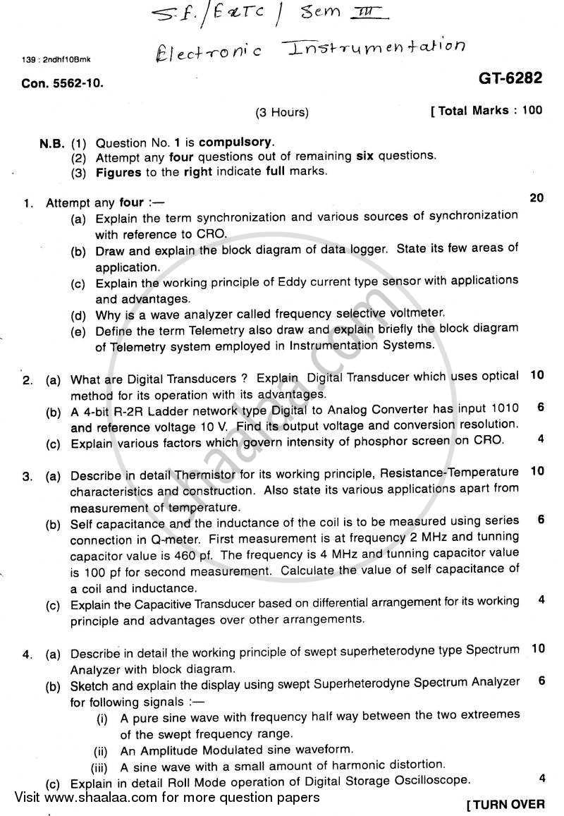 Electronic Instrumentation 2010-2011 - B.E. - Semester 3 (SE Second Year) - University of Mumbai question paper with PDF download