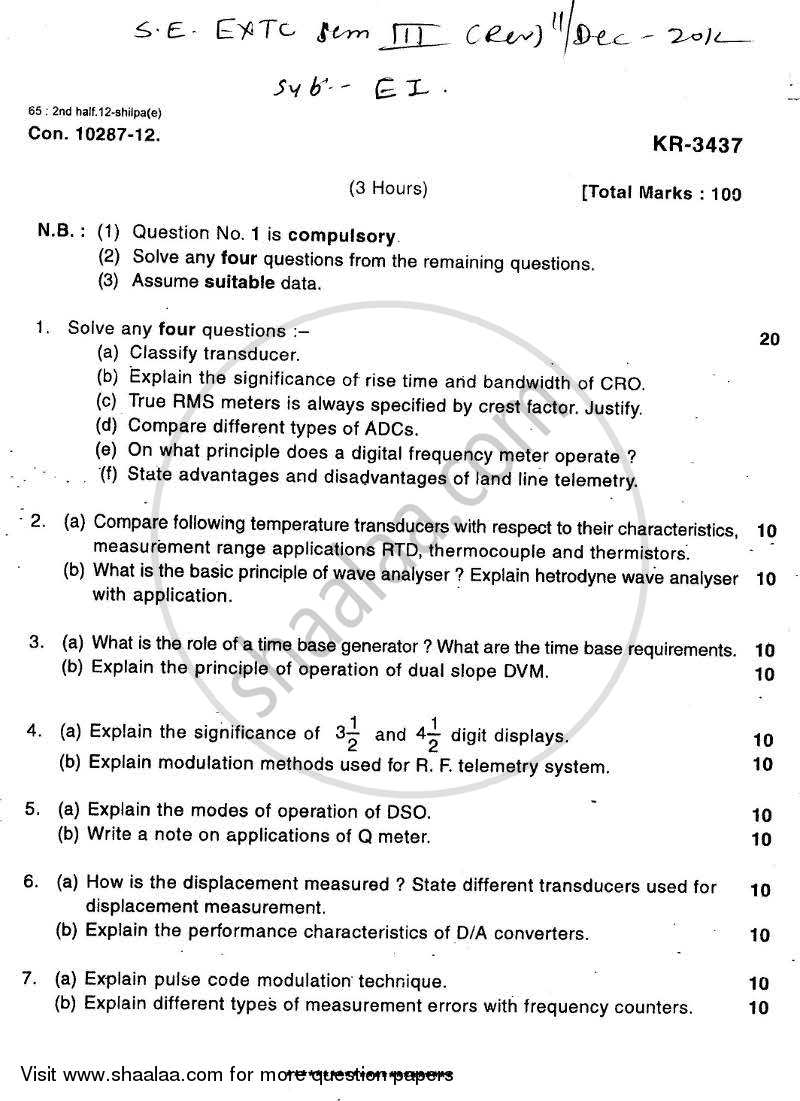 Electronic Instrumentation 2012-2013 - B.E. - Semester 3 (SE Second Year) - University of Mumbai question paper with PDF download