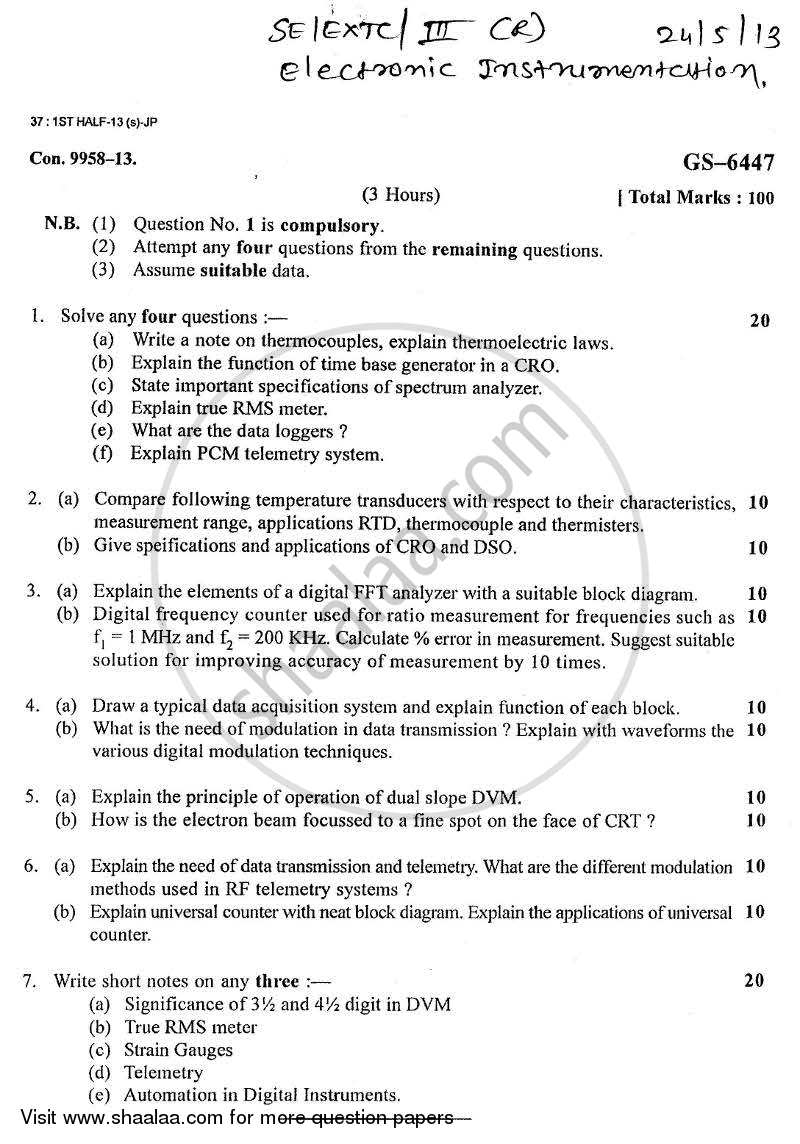 Electronic Instrumentation 2012-2013 - B.E. - Semester 3 (SE Second Year) - University of Mumbai question paper with PDF download