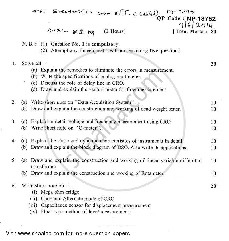 Electronic Instruments and Measurements 2013-2014 - B.E. - Semester 3 (SE Second Year) - University of Mumbai question paper with PDF download