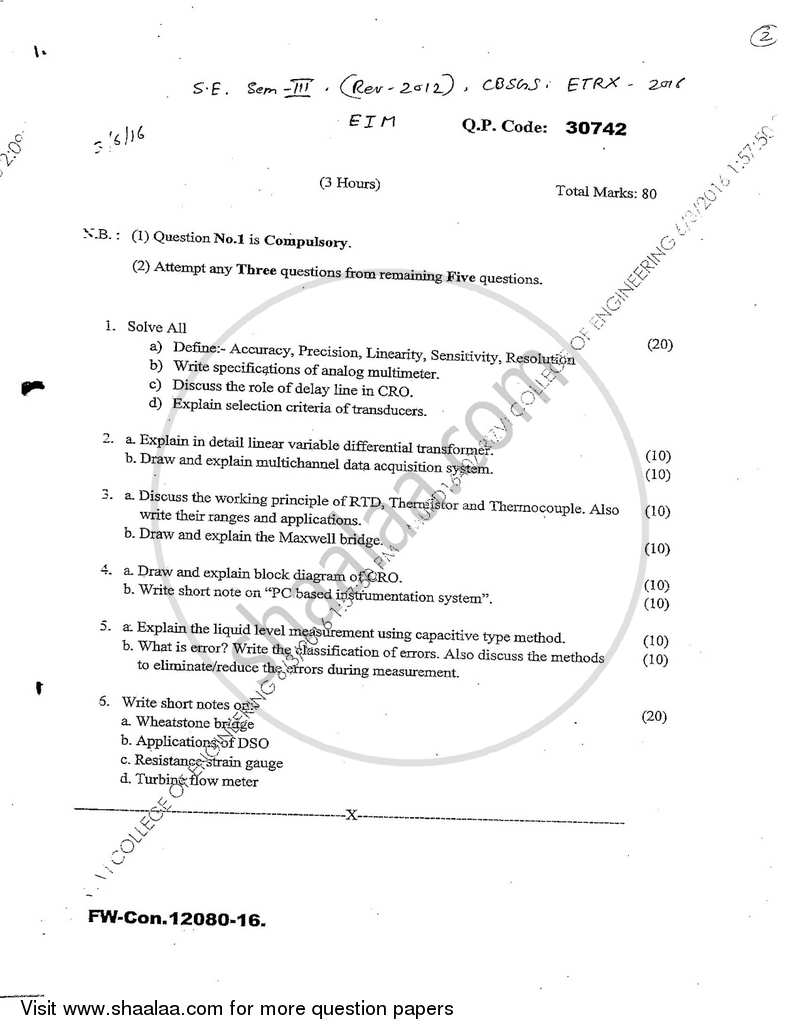 Electronic Instruments and Measurements 2015-2016 - B.E. - Semester 3 (SE Second Year) - University of Mumbai question paper with PDF download