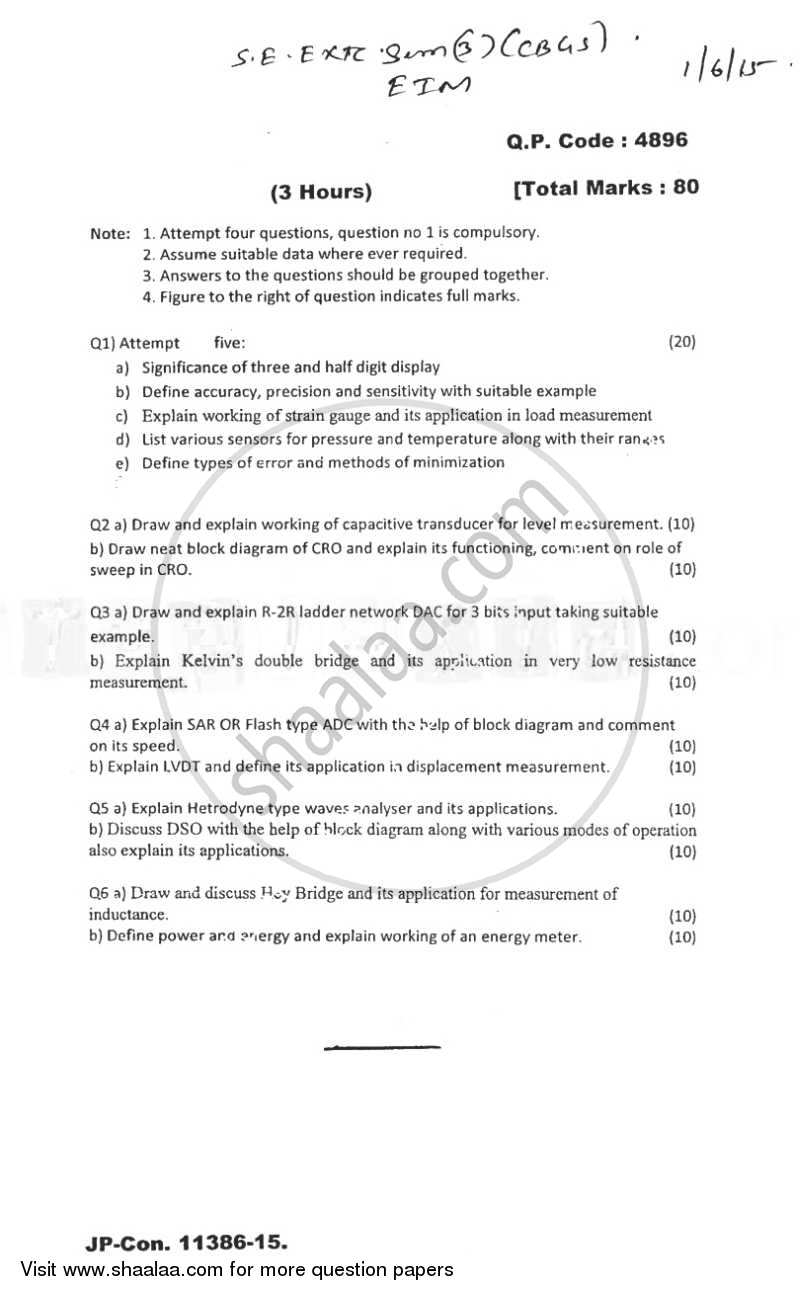 Electronic Instruments and Measurements 2014-2015 - B.E. - Semester 3 (SE Second Year) - University of Mumbai question paper with PDF download