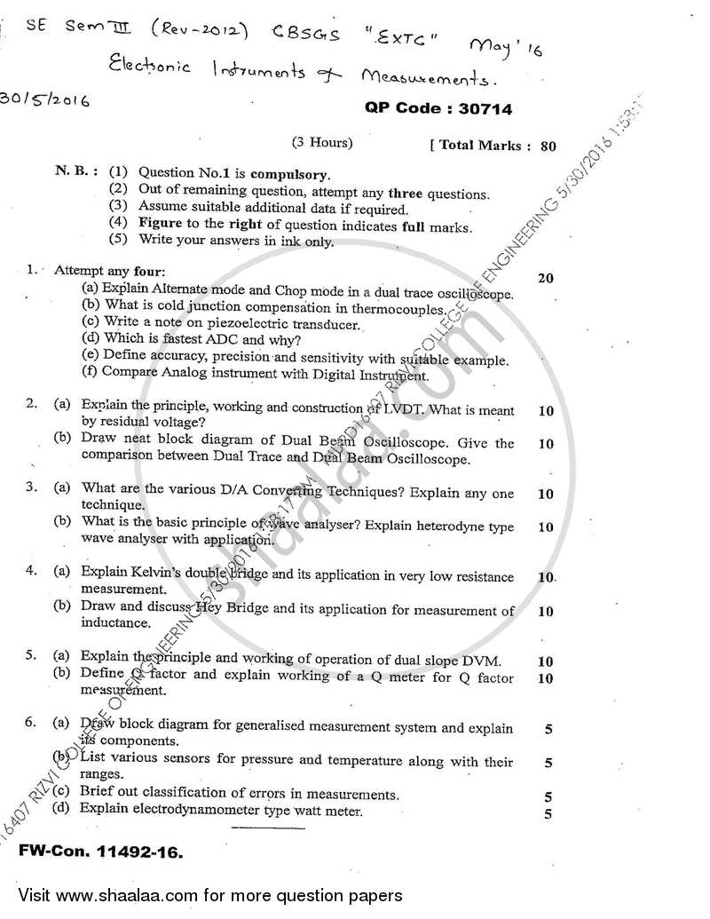 Electronic Instruments and Measurements 2015-2016 - B.E. - Semester 3 (SE Second Year) - University of Mumbai question paper with PDF download
