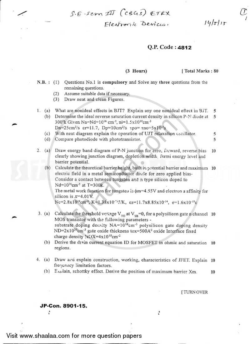 Electronics Devices 2014-2015 - B.E. - Semester 3 (SE Second Year) - University of Mumbai question paper with PDF download