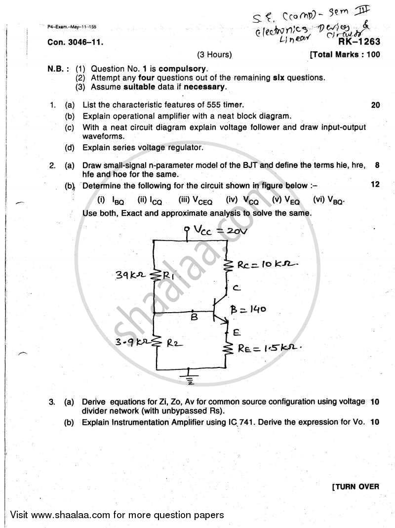 Electronics Devices and Linear Circuits 2010-2011 - B.E. - Semester 3 (SE Second Year) - University of Mumbai question paper with PDF download