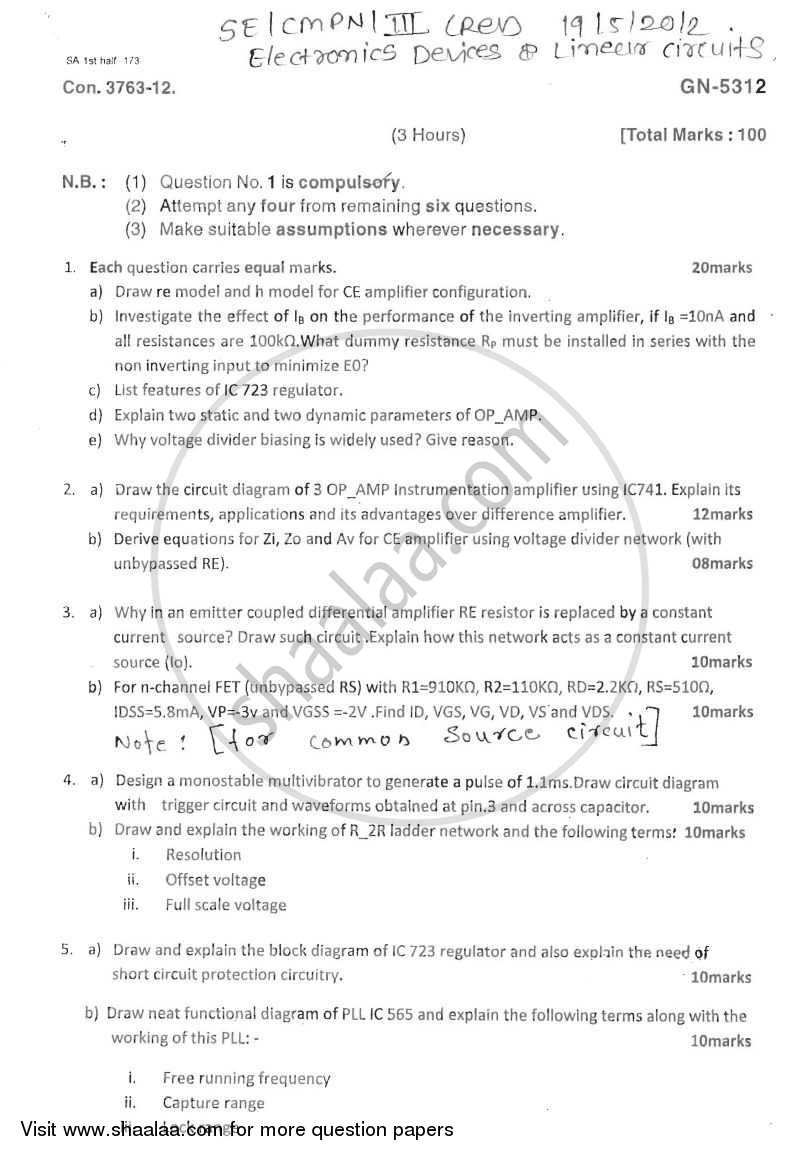 Electronics Devices and Linear Circuits 2011-2012 - B.E. - Semester 3 (SE Second Year) - University of Mumbai question paper with PDF download