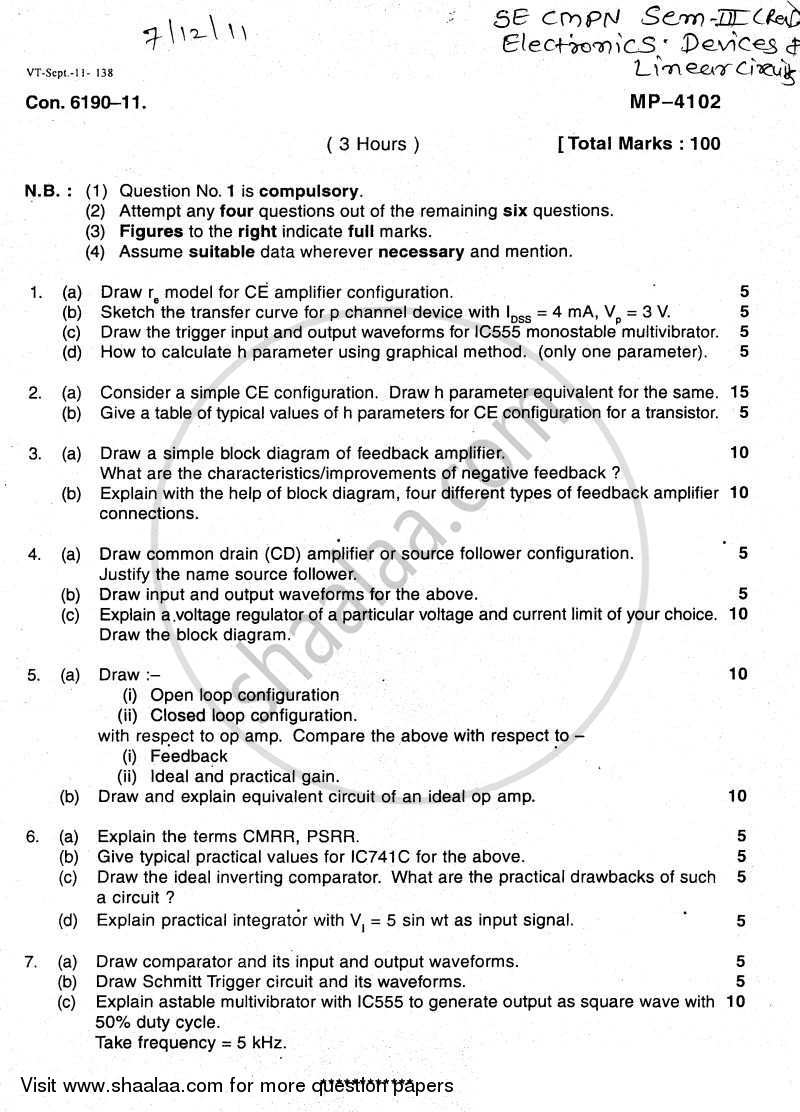 Electronics Devices and Linear Circuits 2011-2012 - B.E. - Semester 3 (SE Second Year) - University of Mumbai question paper with PDF download